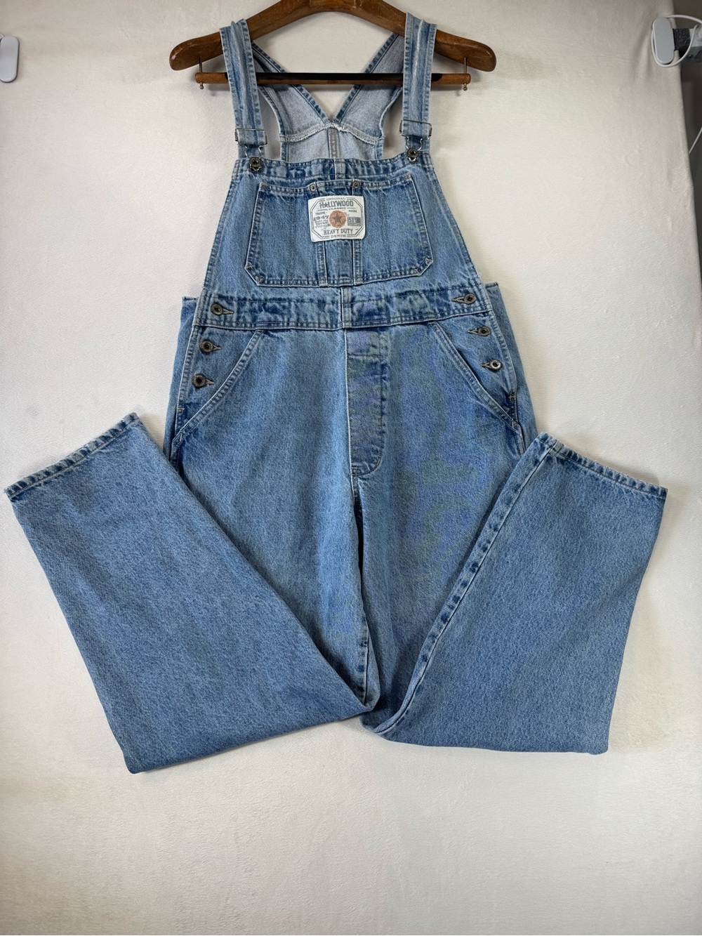 Vintage Hollywood Classic Heavy Duty Denim Overalls Light Wash Medium